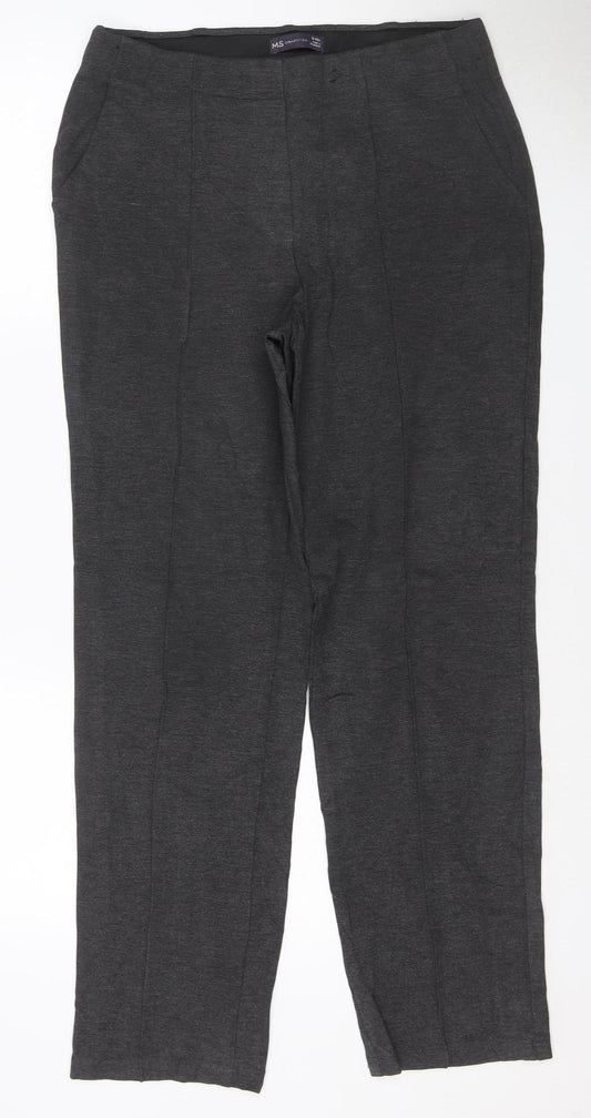 Marks & Spencer Women Grey Size 12 Regular Stretch Straight Trousers