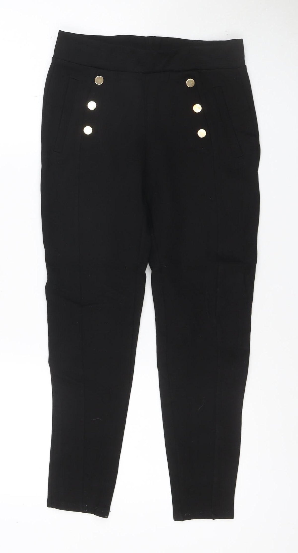 Zara Women’s Black UK 8 High Rise Tapered Ankle Trousers Gold Buttons