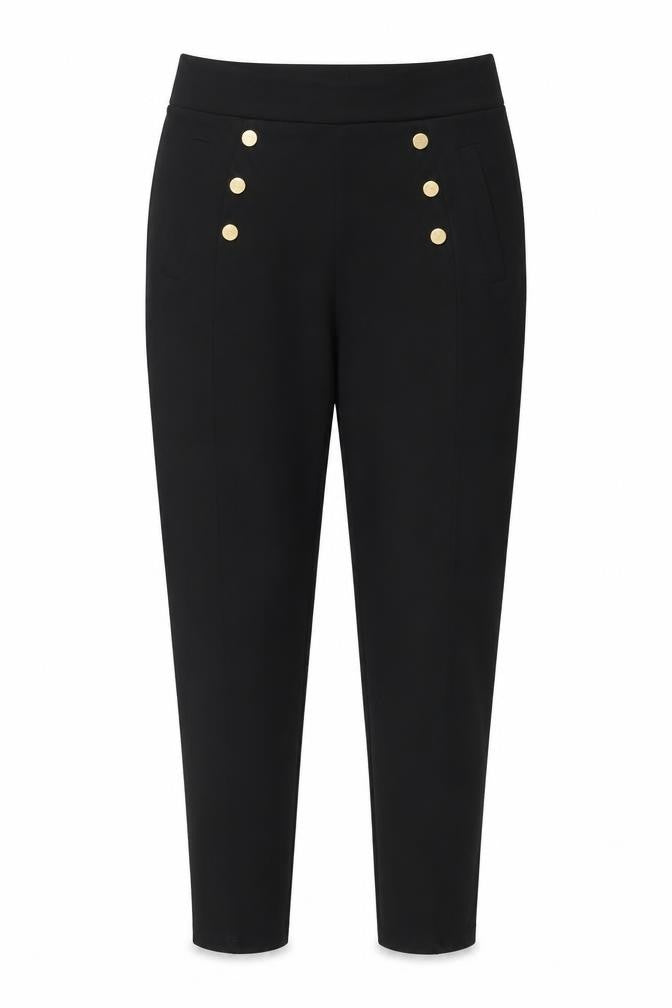 Zara Women’s Black UK 8 High Rise Tapered Ankle Trousers Gold Buttons