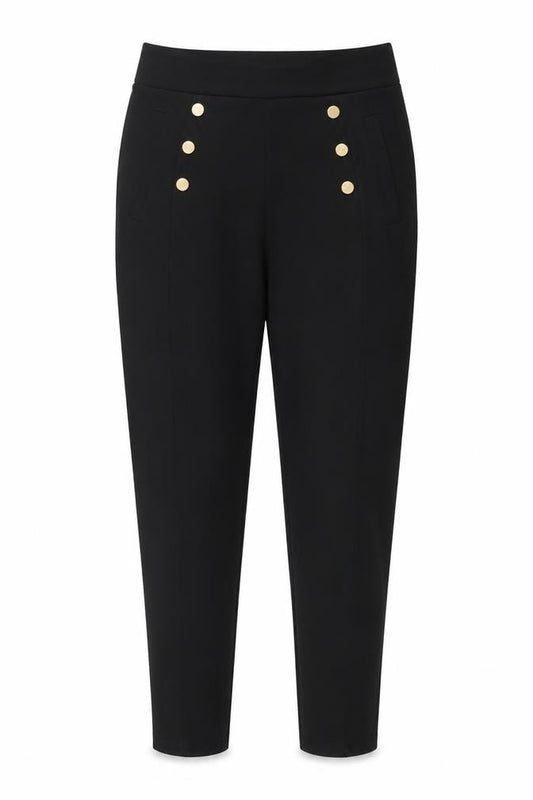 Zara Women’s Black UK 8 High Rise Tapered Ankle Trousers Gold Buttons