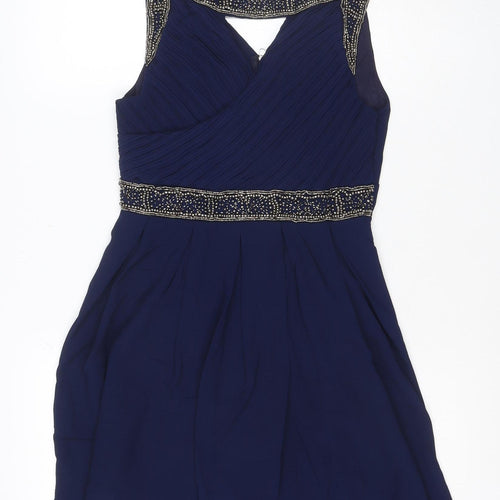 Lipsy Women Blue M Fit & Flare Beaded Pleated Party Dress