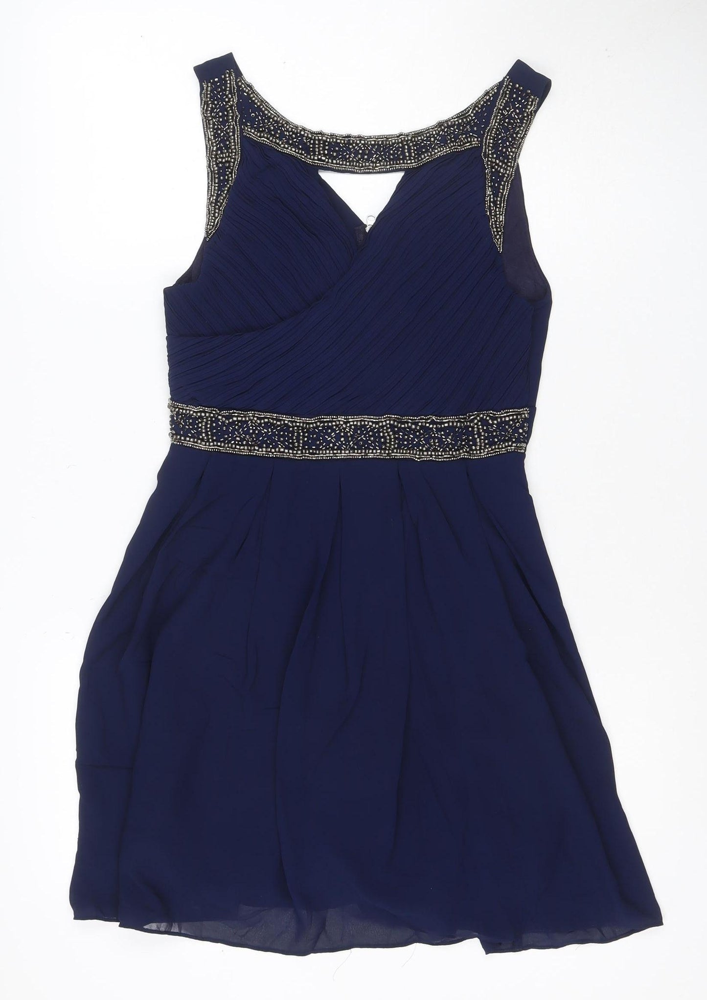 Lipsy Women Blue M Fit & Flare Beaded Pleated Party Dress