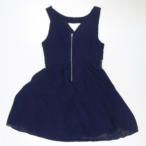 Lipsy Women Blue M Fit & Flare Beaded Pleated Party Dress