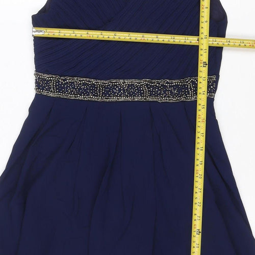 Lipsy Women Blue M Fit & Flare Beaded Pleated Party Dress