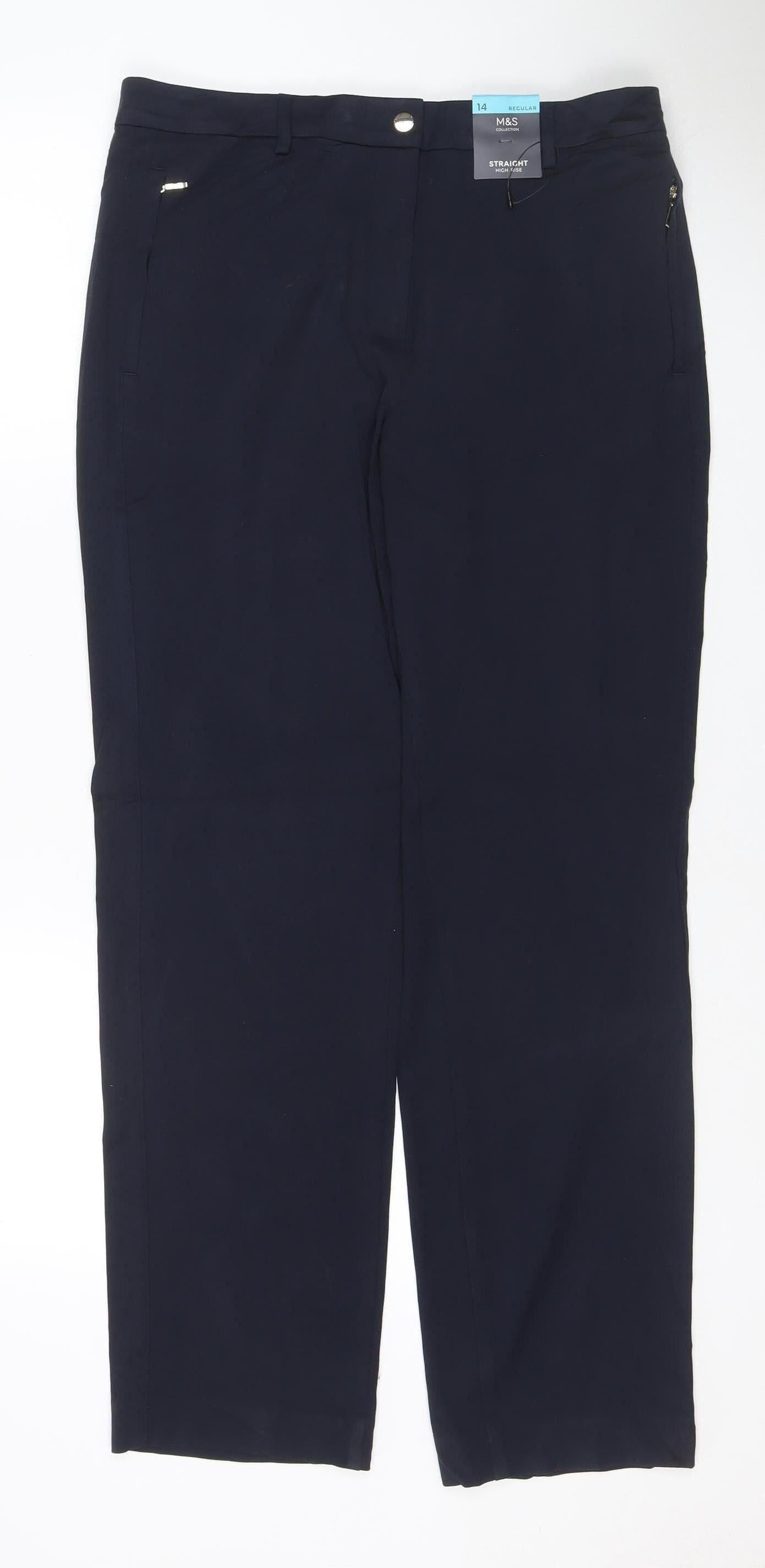 M&S Women’s Blue Size 14 Regular Straight Leg Stretch Trousers