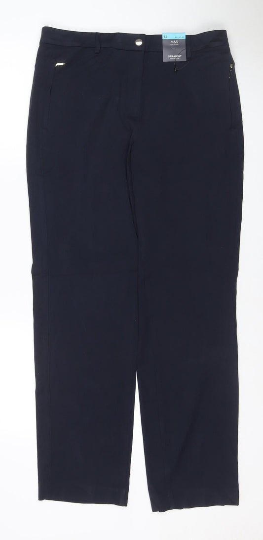 M&S Women’s Blue Size 14 Regular Straight Leg Stretch Trousers