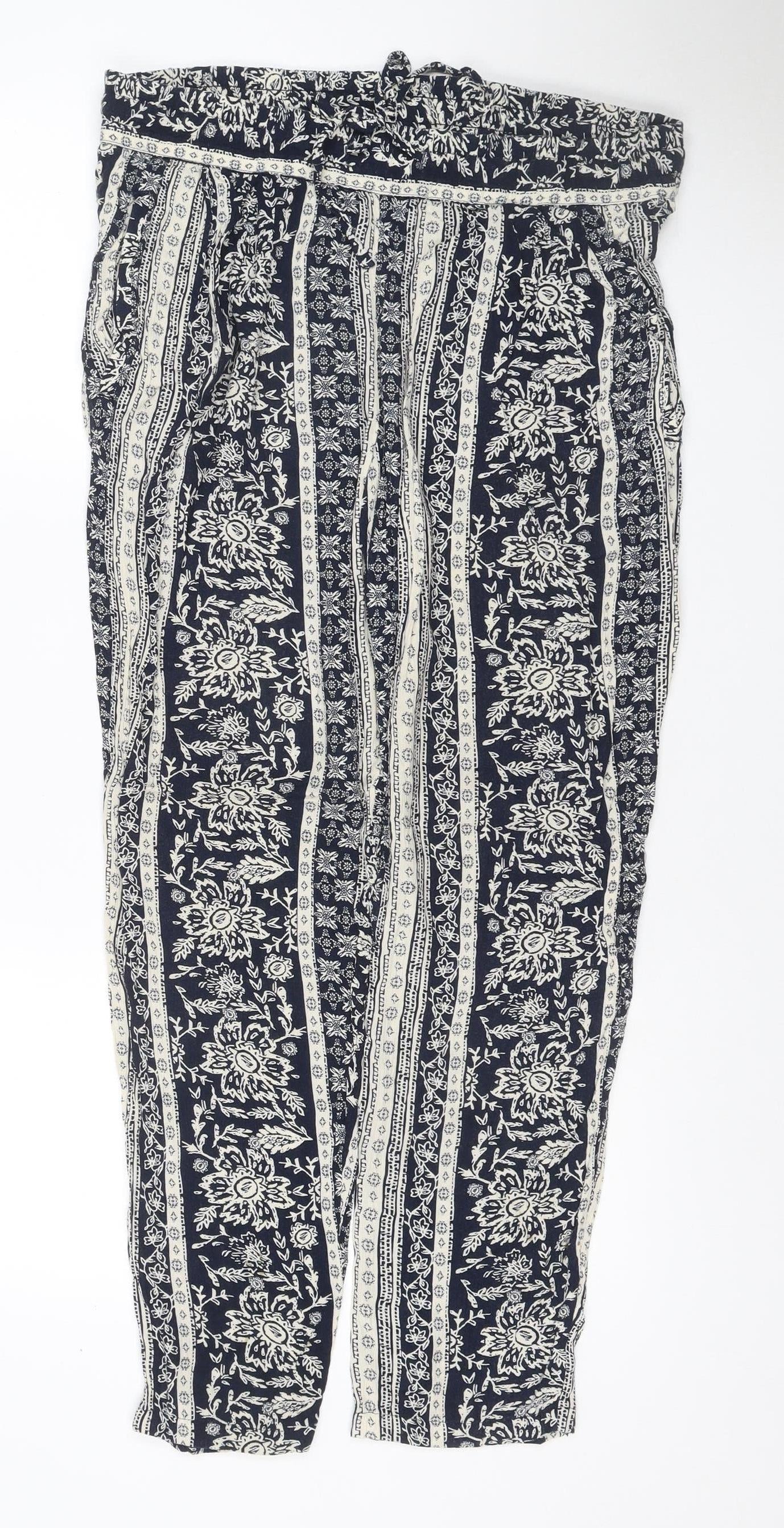 Marks & Spencer Women's Blue Floral Harem Trousers UK 14 Viscose