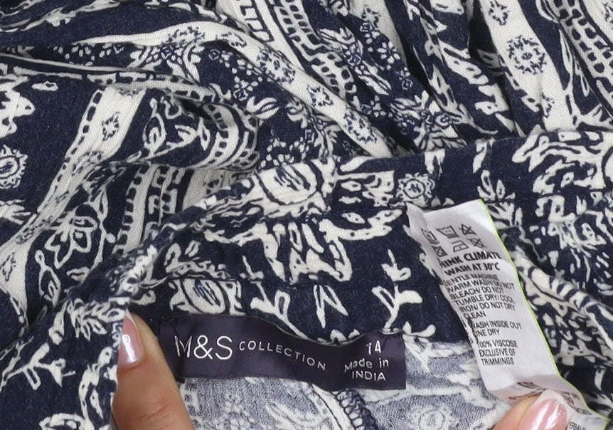 Marks & Spencer Women's Blue Floral Harem Trousers UK 14 Viscose