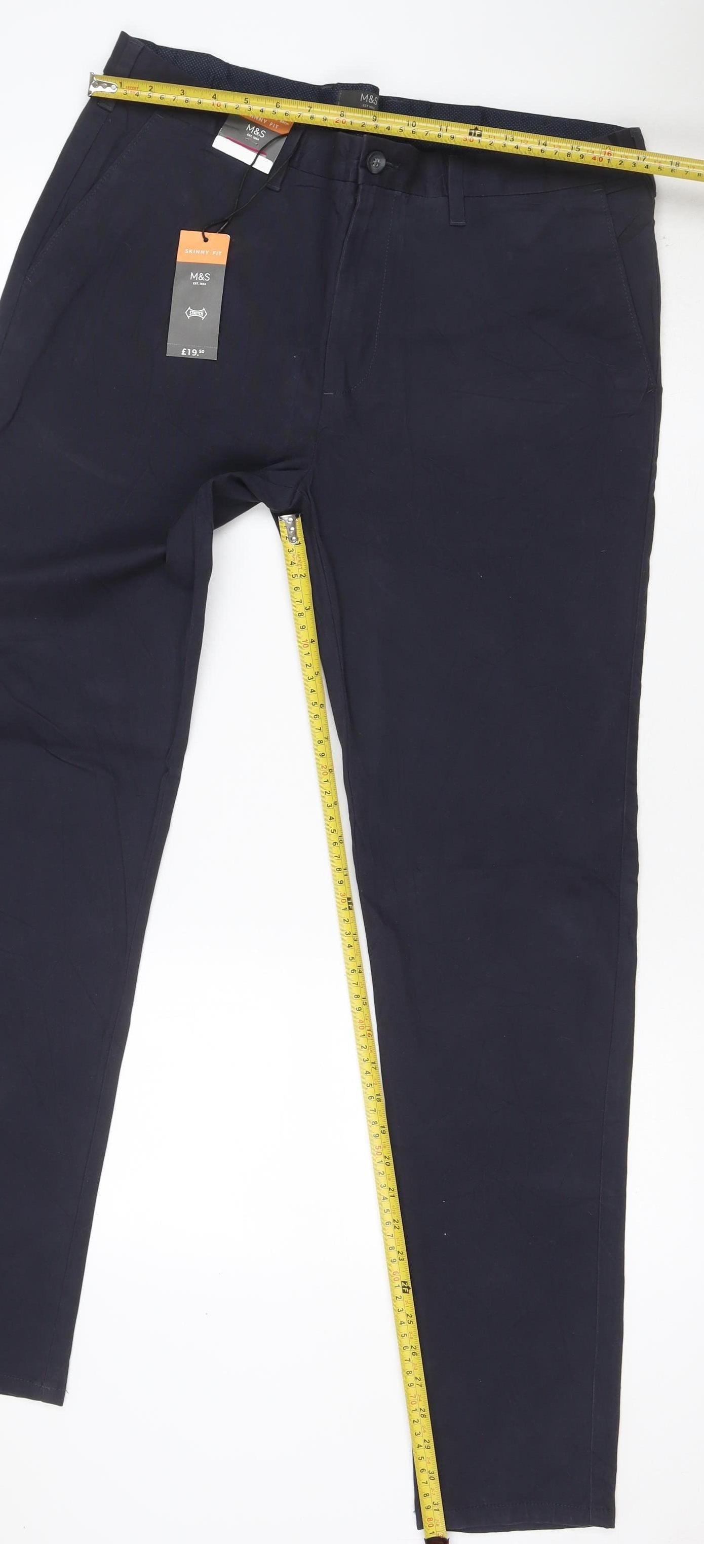 Marks & Spencer Men Blue 36/33 Skinny Fit Stretch Chino Trousers NWT