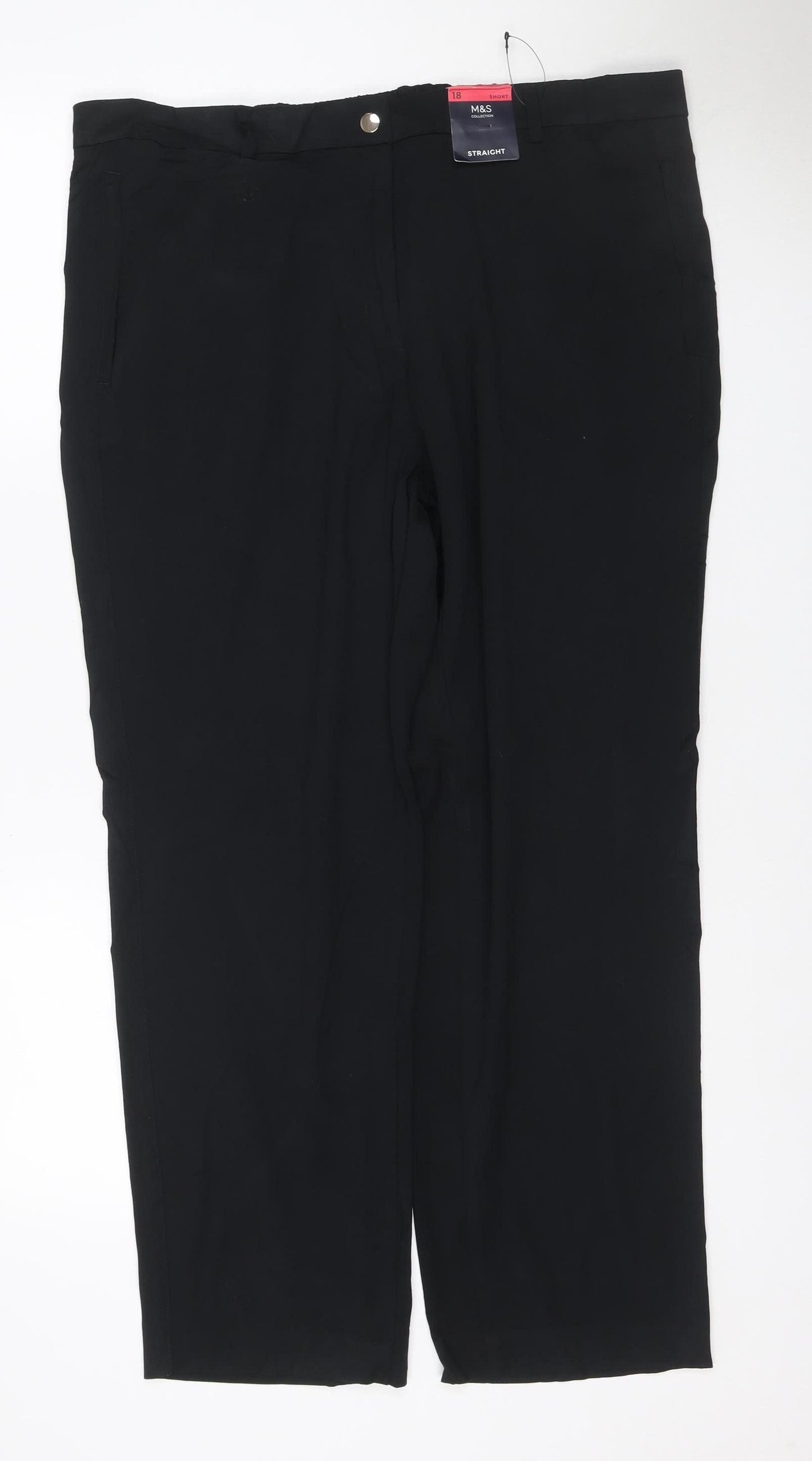 Marks and Spencer Women Black Size 18 Straight Stretch Trousers