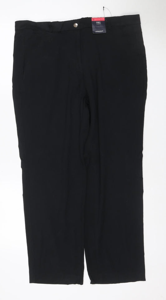 Marks and Spencer Women Black Size 18 Straight Stretch Trousers