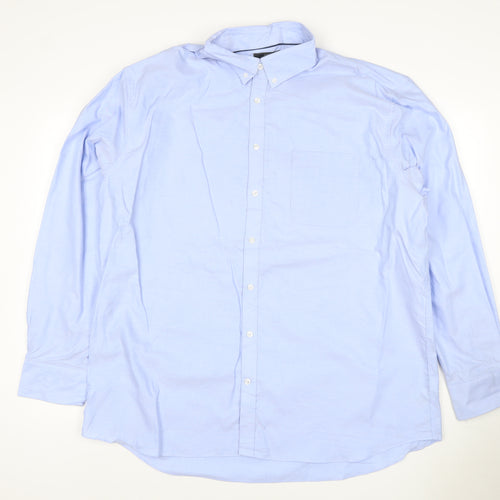 M&S Mens Blue 15.5 Pure Cotton Oxford Button-Down Long Sleeve Shirt