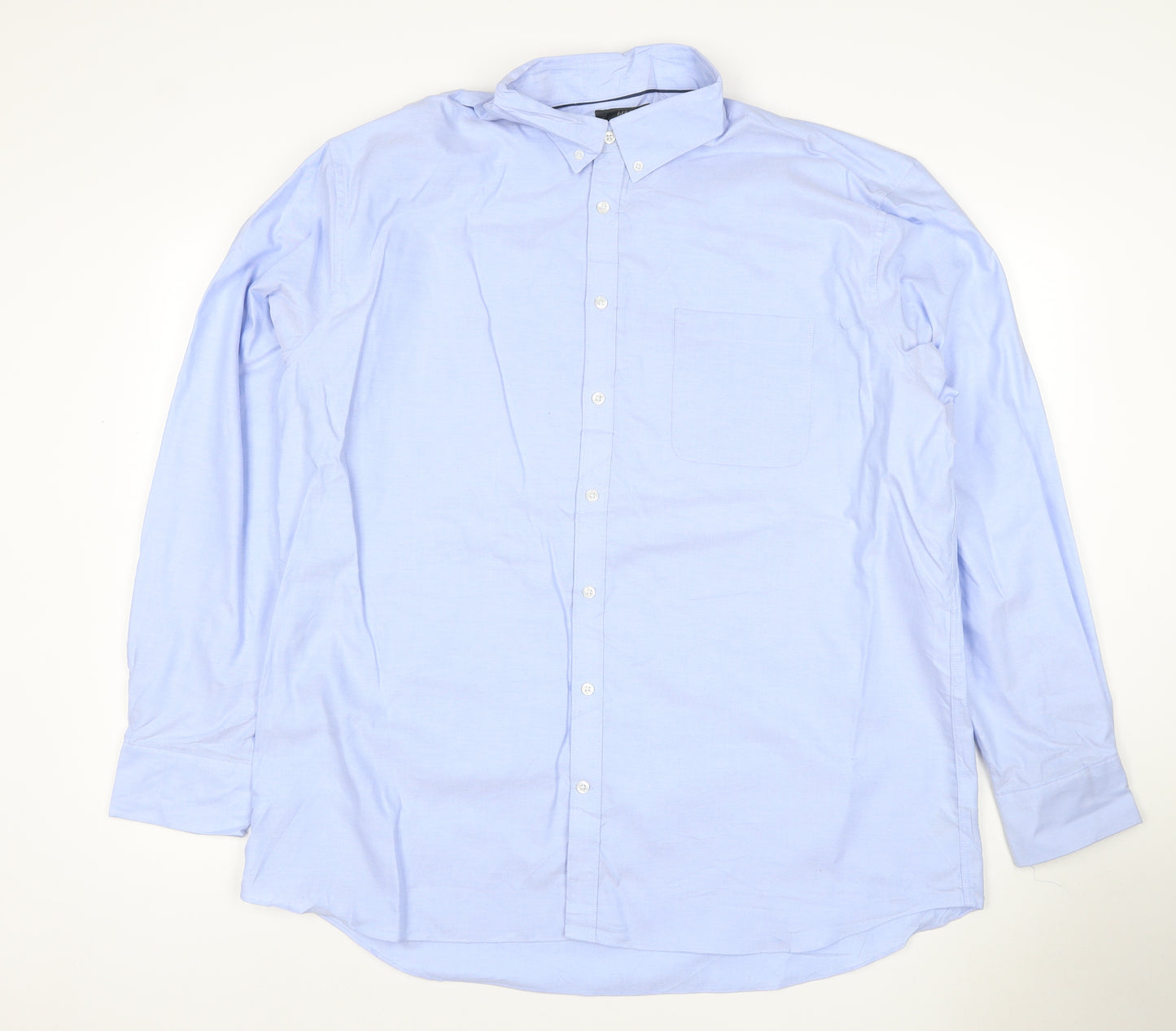 M&S Mens Blue 15.5 Pure Cotton Oxford Button-Down Long Sleeve Shirt