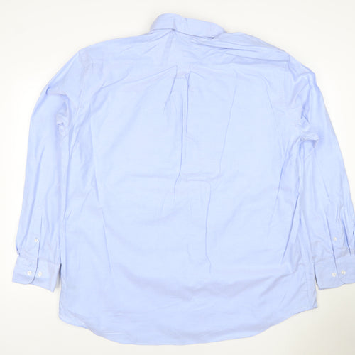 M&S Mens Blue 15.5 Pure Cotton Oxford Button-Down Long Sleeve Shirt