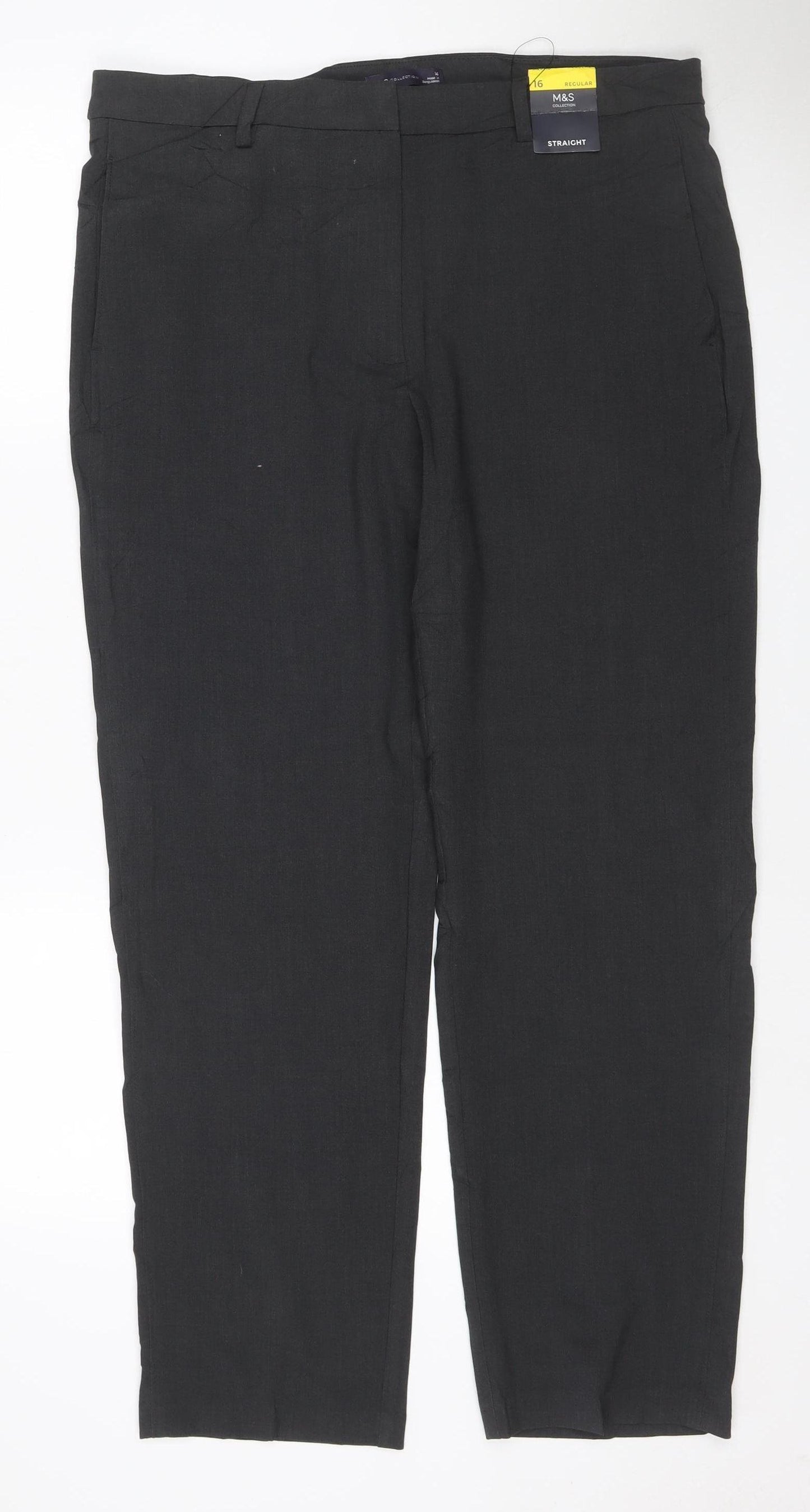 Marks & Spencer Women's Black Size 16 Regular Straight Leg Trousers