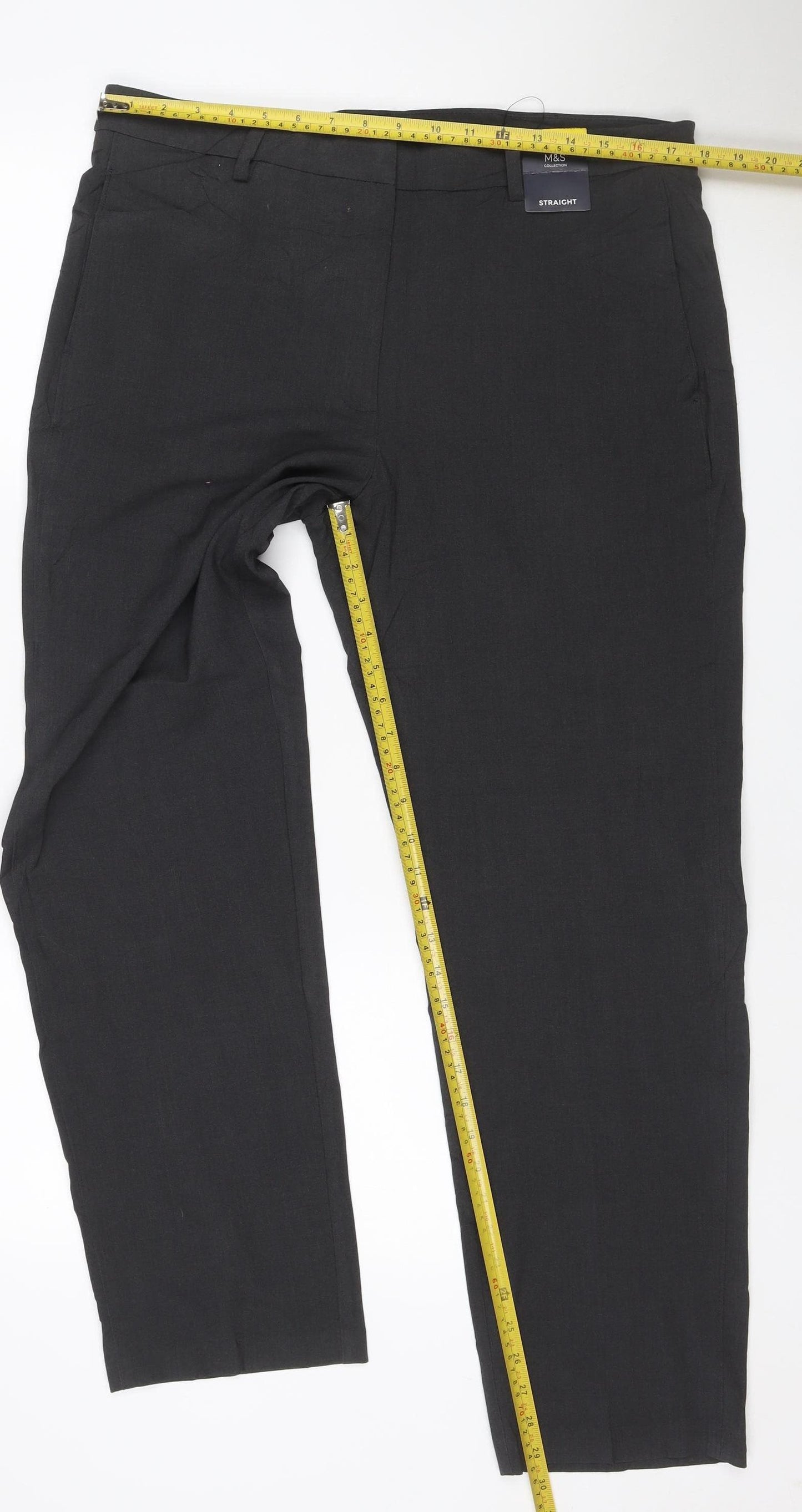 Marks & Spencer Women's Black Size 16 Regular Straight Leg Trousers
