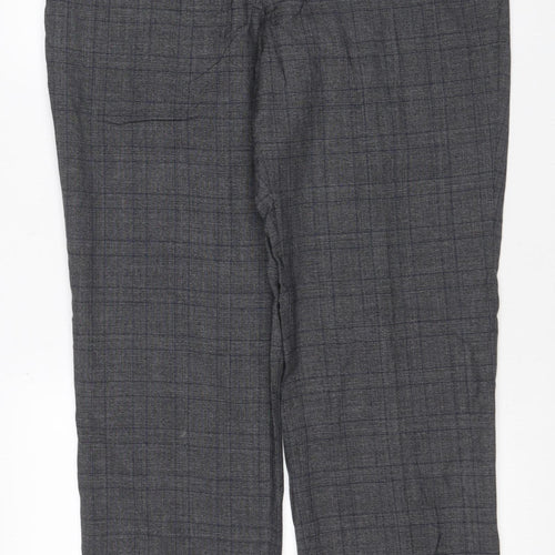 Marks & Spencer Men Grey Check Wool Dress Trousers 36/31 Regular