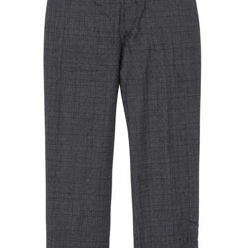 Marks & Spencer Men Grey Check Wool Dress Trousers 36/31 Regular