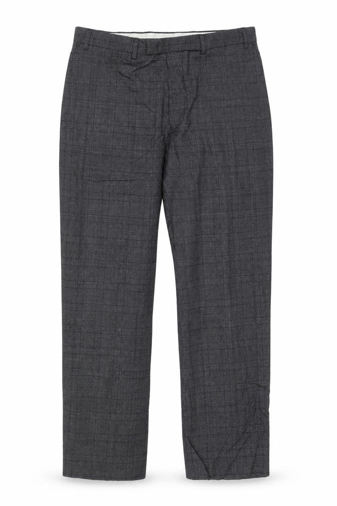 Marks & Spencer Men Grey Check Wool Dress Trousers 36/31 Regular