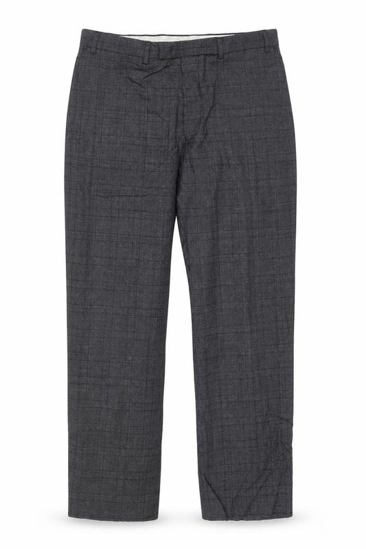 Marks & Spencer Men Grey Check Wool Dress Trousers 36/31 Regular