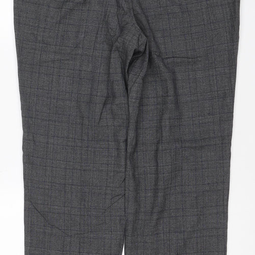 Marks & Spencer Men Grey Check Wool Dress Trousers 36/31 Regular