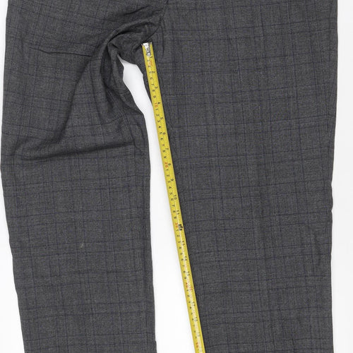 Marks & Spencer Men Grey Check Wool Dress Trousers 36/31 Regular