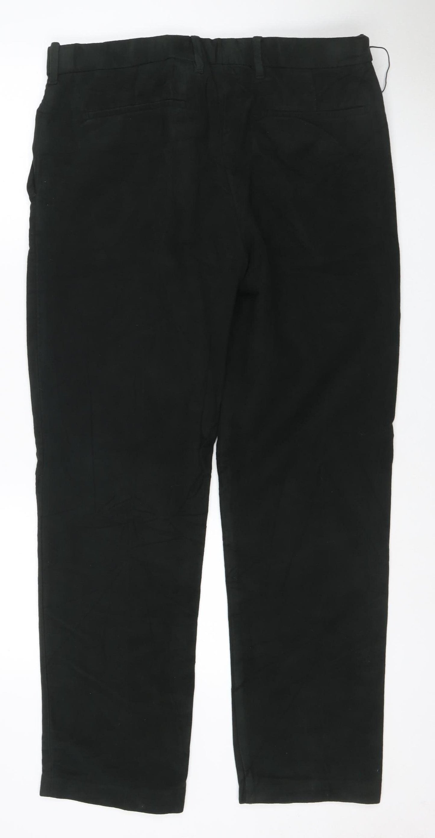 Marks and Spencer Women’s Black Cotton Straight Trousers 36/31 Regular