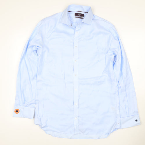 Marks and Spencer Men Blue 15.5 Slim Fit Cotton Tailored Dress Shirt