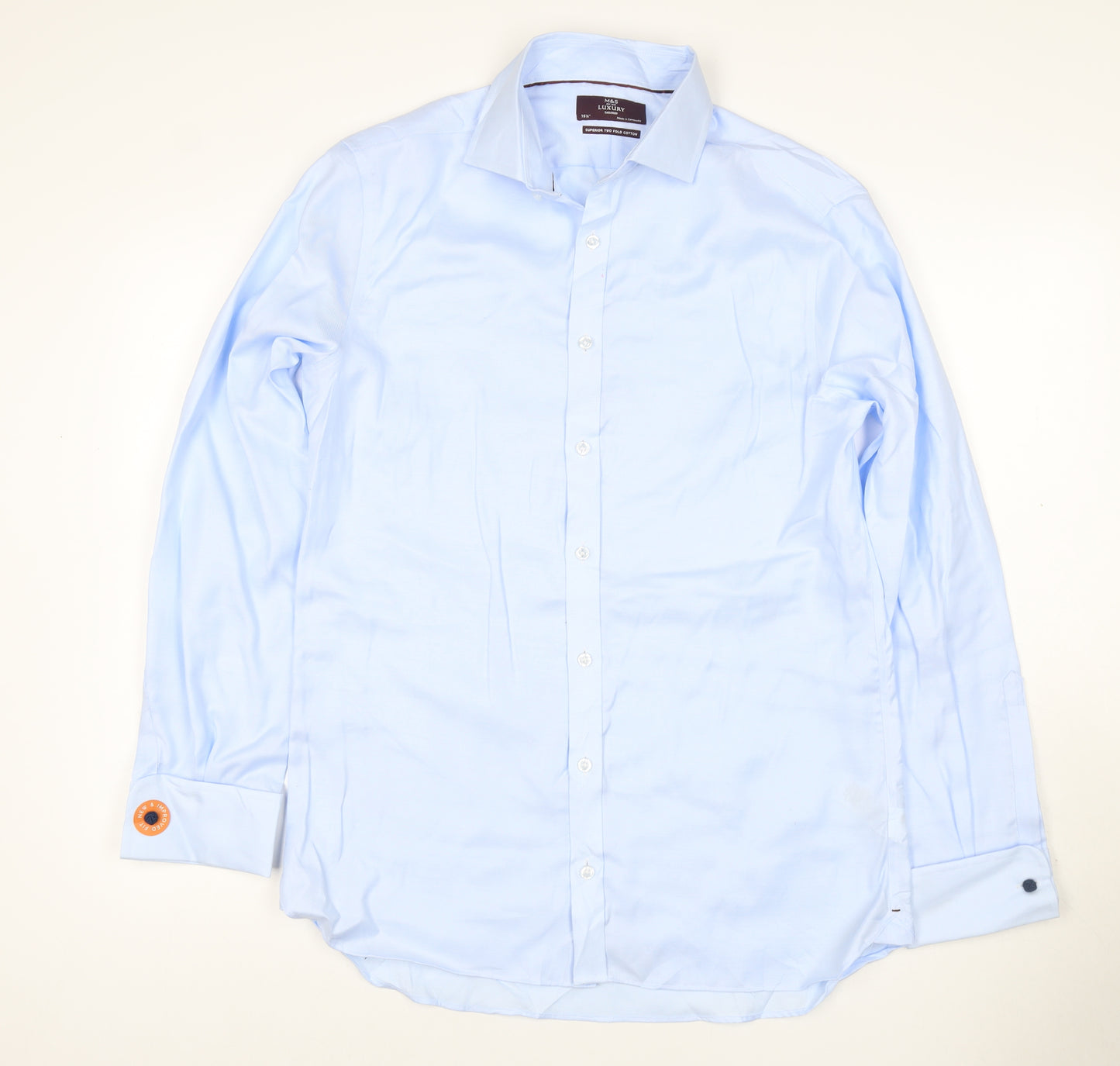Marks and Spencer Men Blue 15.5 Slim Fit Cotton Tailored Dress Shirt