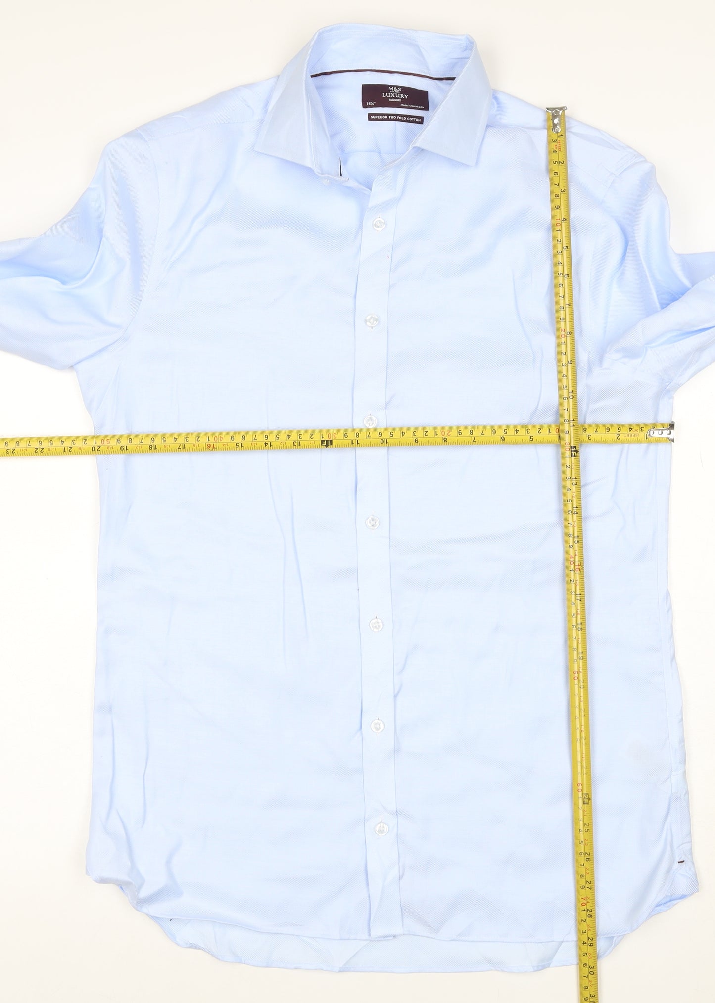 Marks and Spencer Men Blue 15.5 Slim Fit Cotton Tailored Dress Shirt
