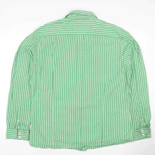 Lime Men Green White Striped Cotton Button-Up Shirt XL Long Sleeve
