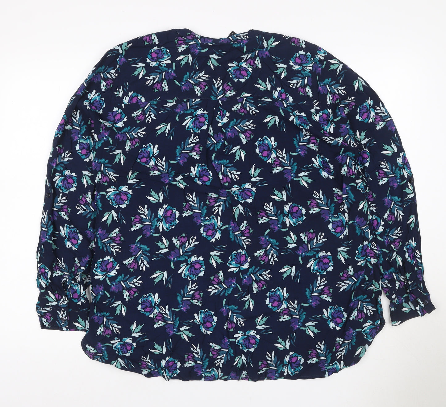 Oisen Women Blue Floral V-Neck Long Sleeve Button-Up Blouse UK 14