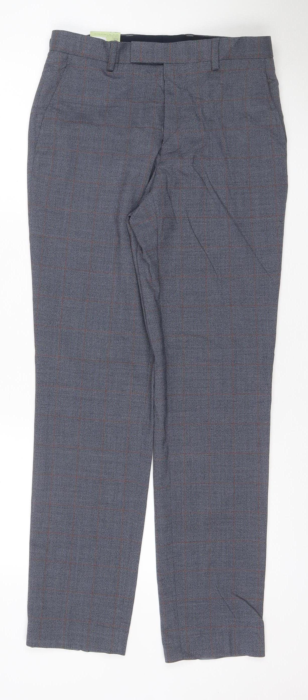 Marks & Spencer Men Blue/Grey Check Slim Fit Dress Trousers 28x31 NWT