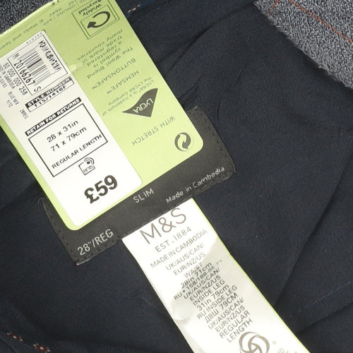 Marks & Spencer Men Blue/Grey Check Slim Fit Dress Trousers 28x31 NWT