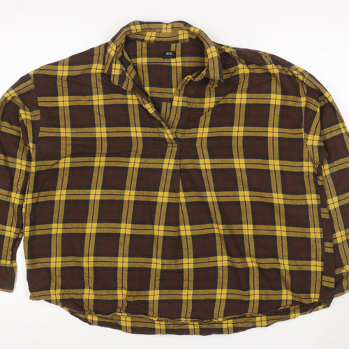 UNIQLO Women’s Brown Yellow Plaid Cotton Flannel Button-Up Shirt Size S