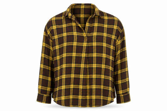 UNIQLO Women’s Brown Yellow Plaid Cotton Flannel Button-Up Shirt Size S