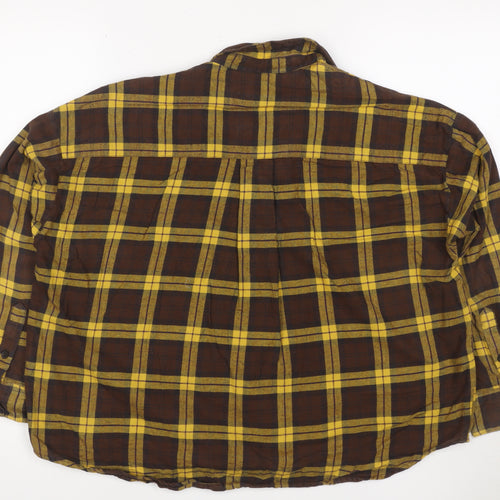 UNIQLO Women’s Brown Yellow Plaid Cotton Flannel Button-Up Shirt Size S