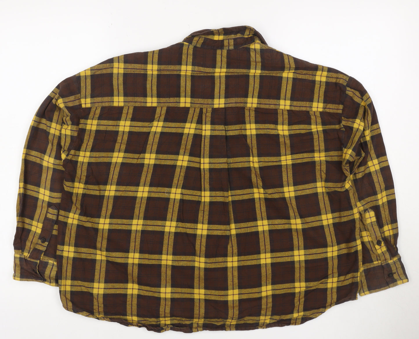 UNIQLO Women’s Brown Yellow Plaid Cotton Flannel Button-Up Shirt Size S