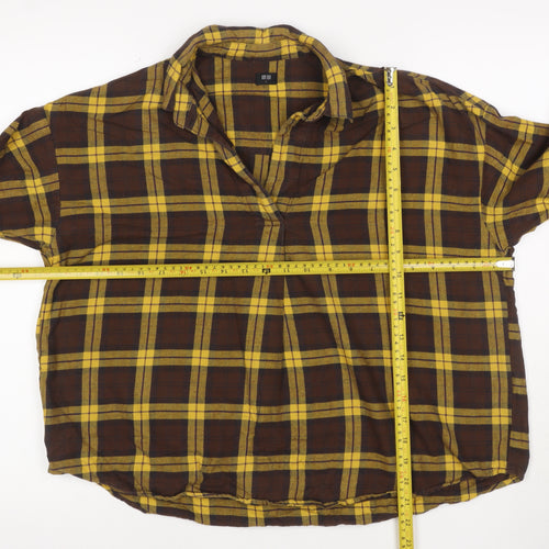 UNIQLO Women’s Brown Yellow Plaid Cotton Flannel Button-Up Shirt Size S