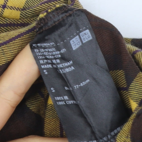 UNIQLO Women’s Brown Yellow Plaid Cotton Flannel Button-Up Shirt Size S