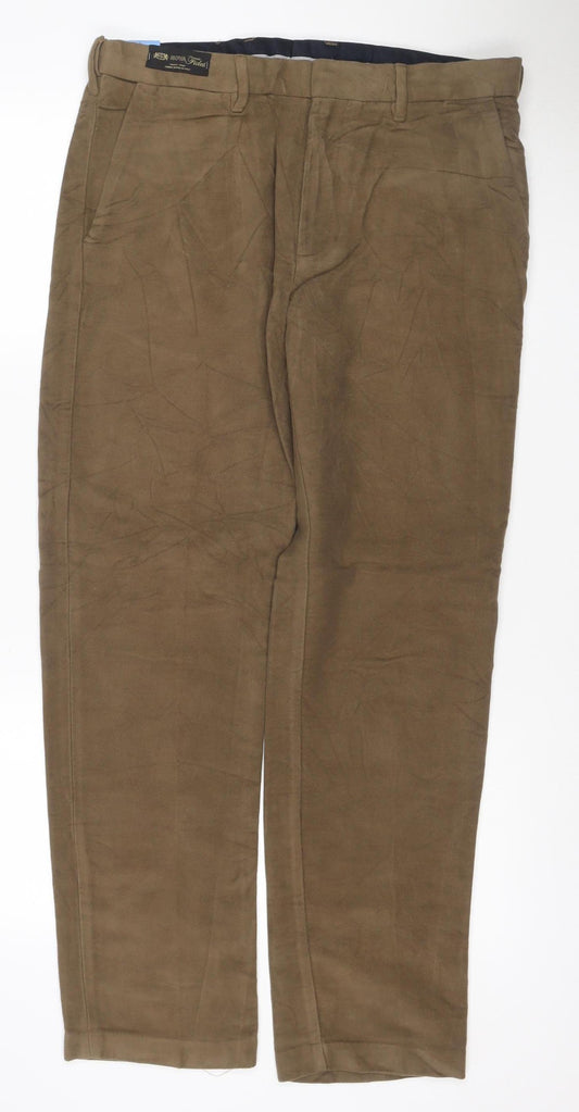 M&S Men’s Brown 34in Regular Fit Cotton Chino Trousers 34/31 New