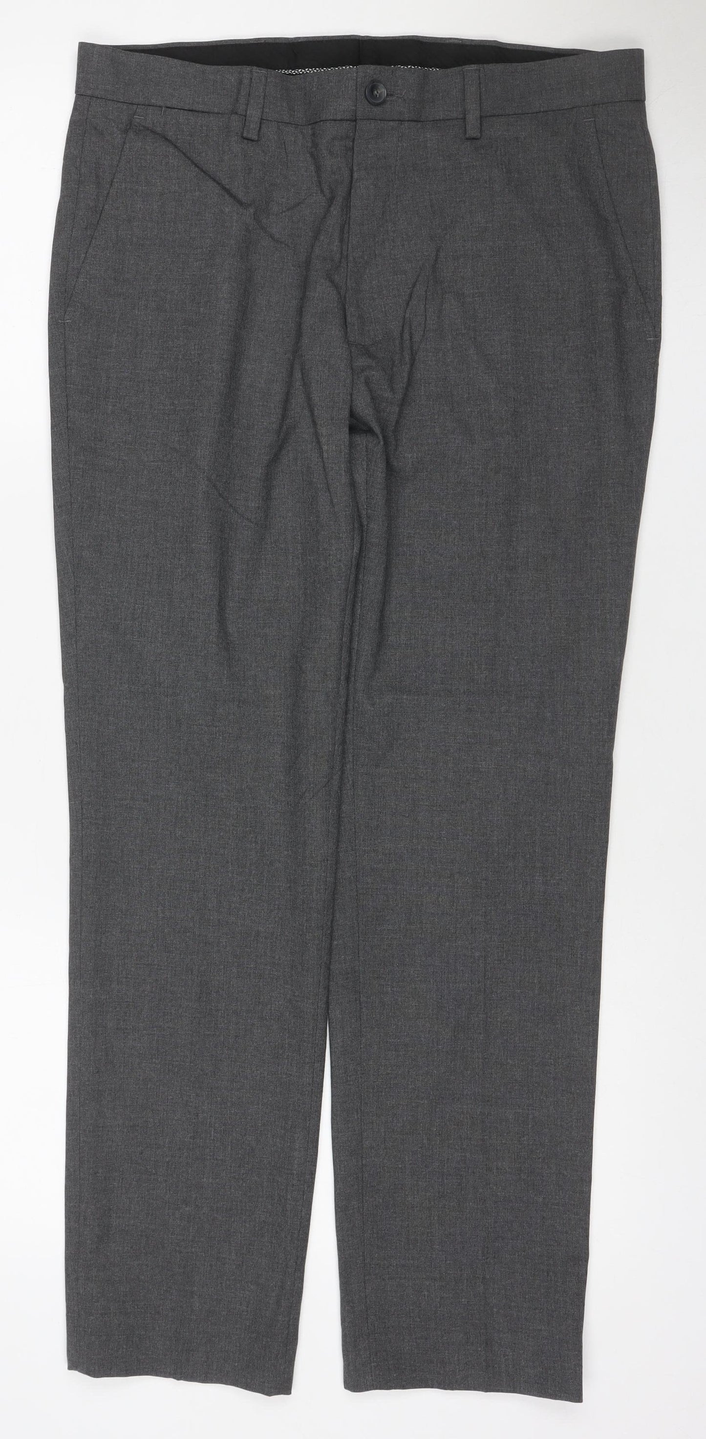 Marks & Spencer Men Grey 32/29 Skinny Herringbone Dress Trousers