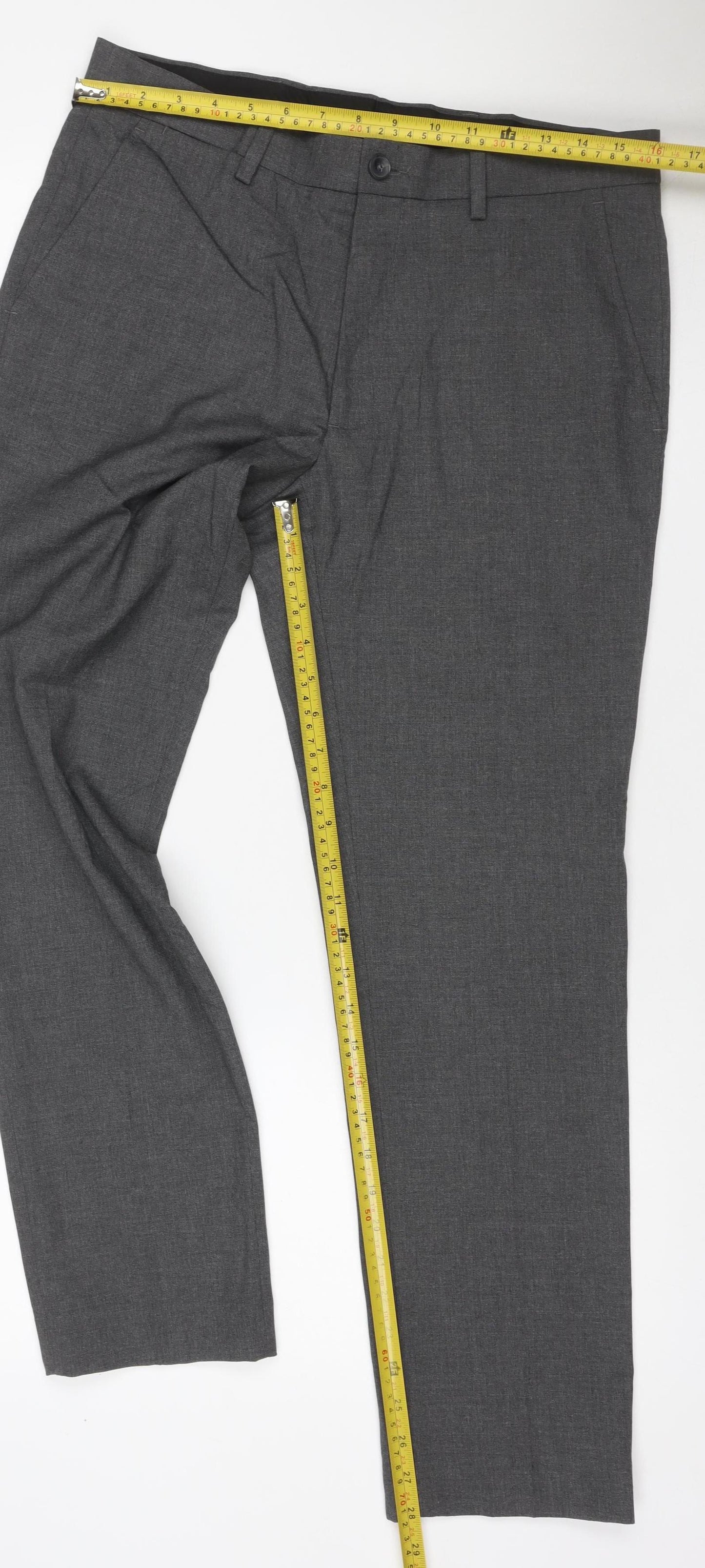 Marks & Spencer Men Grey 32/29 Skinny Herringbone Dress Trousers