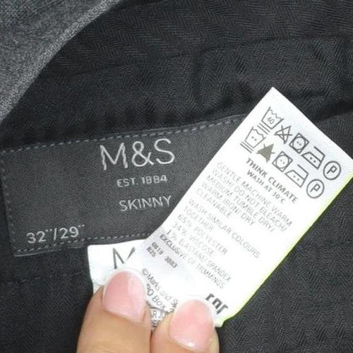 Marks & Spencer Men Grey 32/29 Skinny Herringbone Dress Trousers