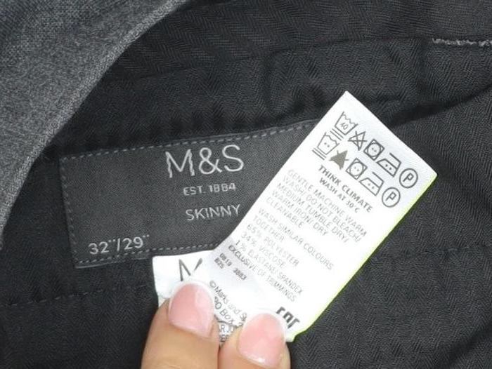 Marks & Spencer Men Grey 32/29 Skinny Herringbone Dress Trousers