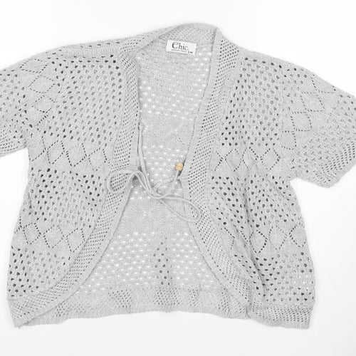 Chic Women Grey S Open Knit Short Sleeve Boho Tie Cardigan