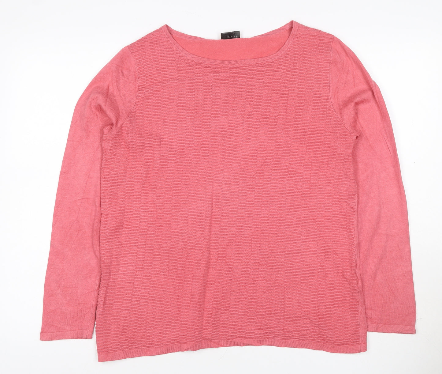 Gerry Weber Women Pink UK 10 Long Sleeve Round Neck Textured Knit Jumper