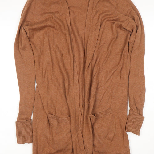 Fat Face Women’s Brown UK 12 Open Knit Longline Cardigan with Pockets