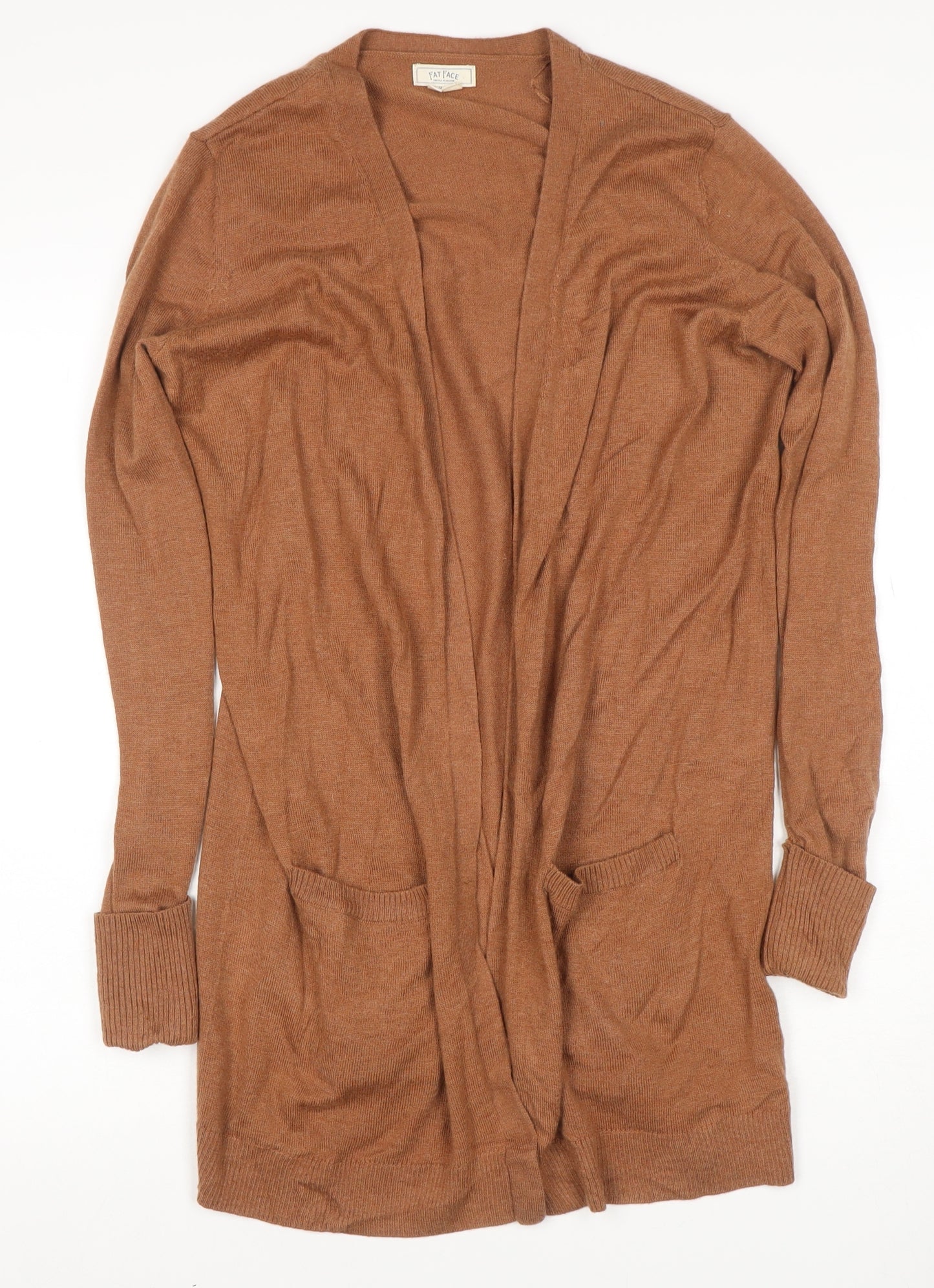 Fat Face Women’s Brown UK 12 Open Knit Longline Cardigan with Pockets