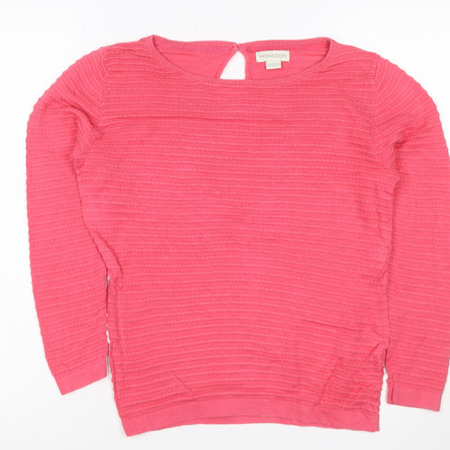 Monsoon Women Pink UK 10 Cotton Textured Knit Crew Neck Jumper